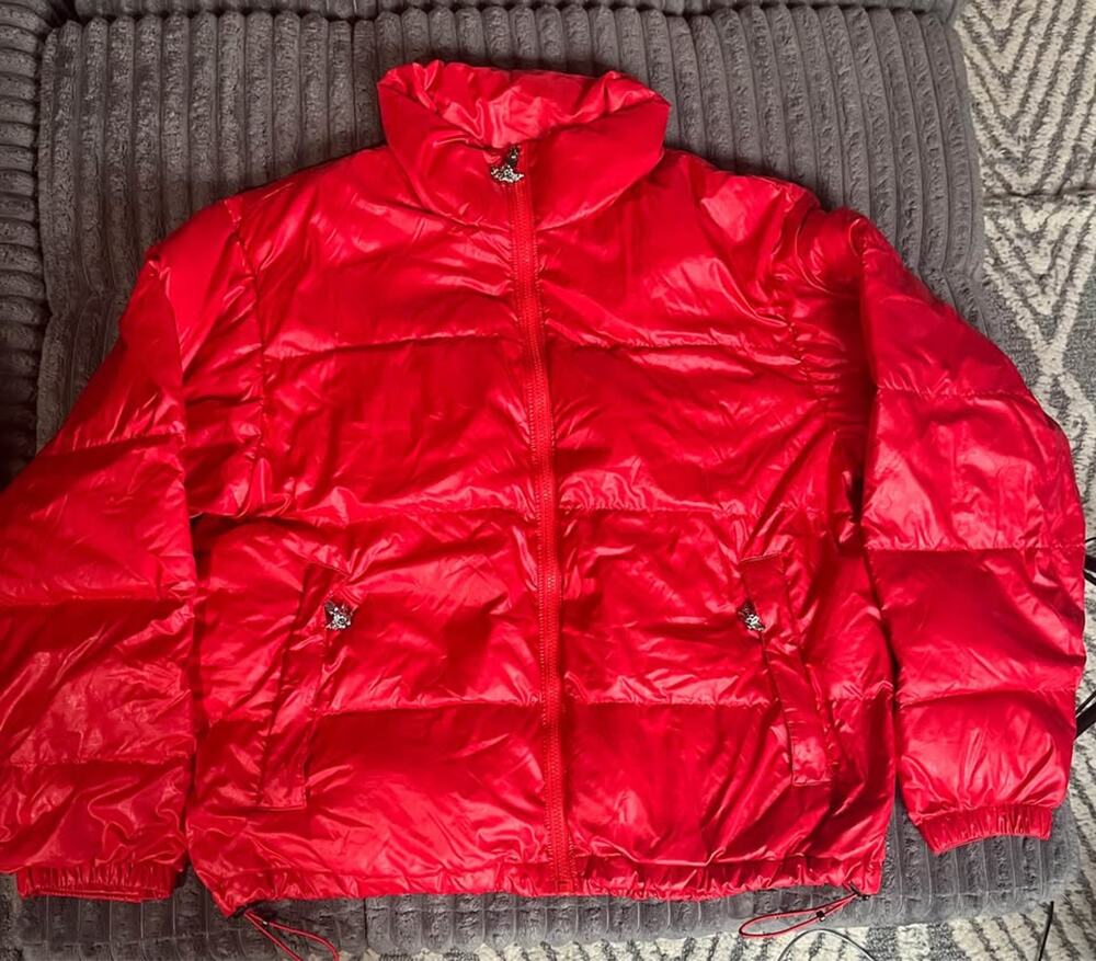 Boys Lie Red Puffer Jacket with Cherub Details Size M/L